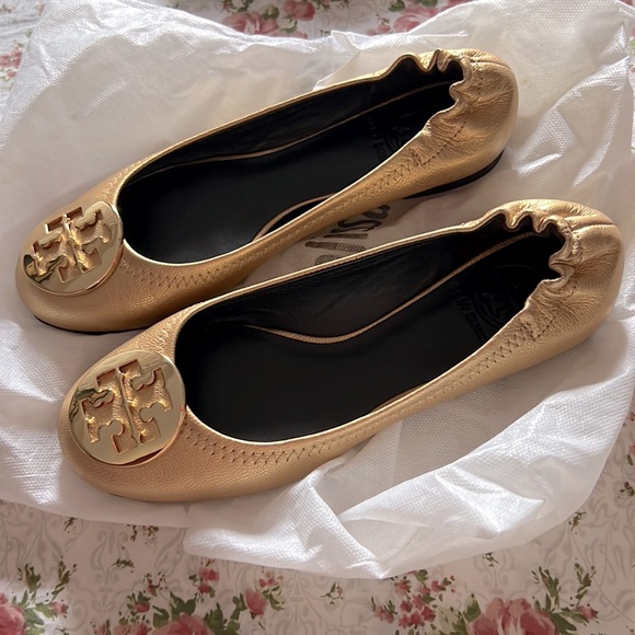 Tory Burch Gold Ballet Flats Size 6.5 - Picture 5 of 7